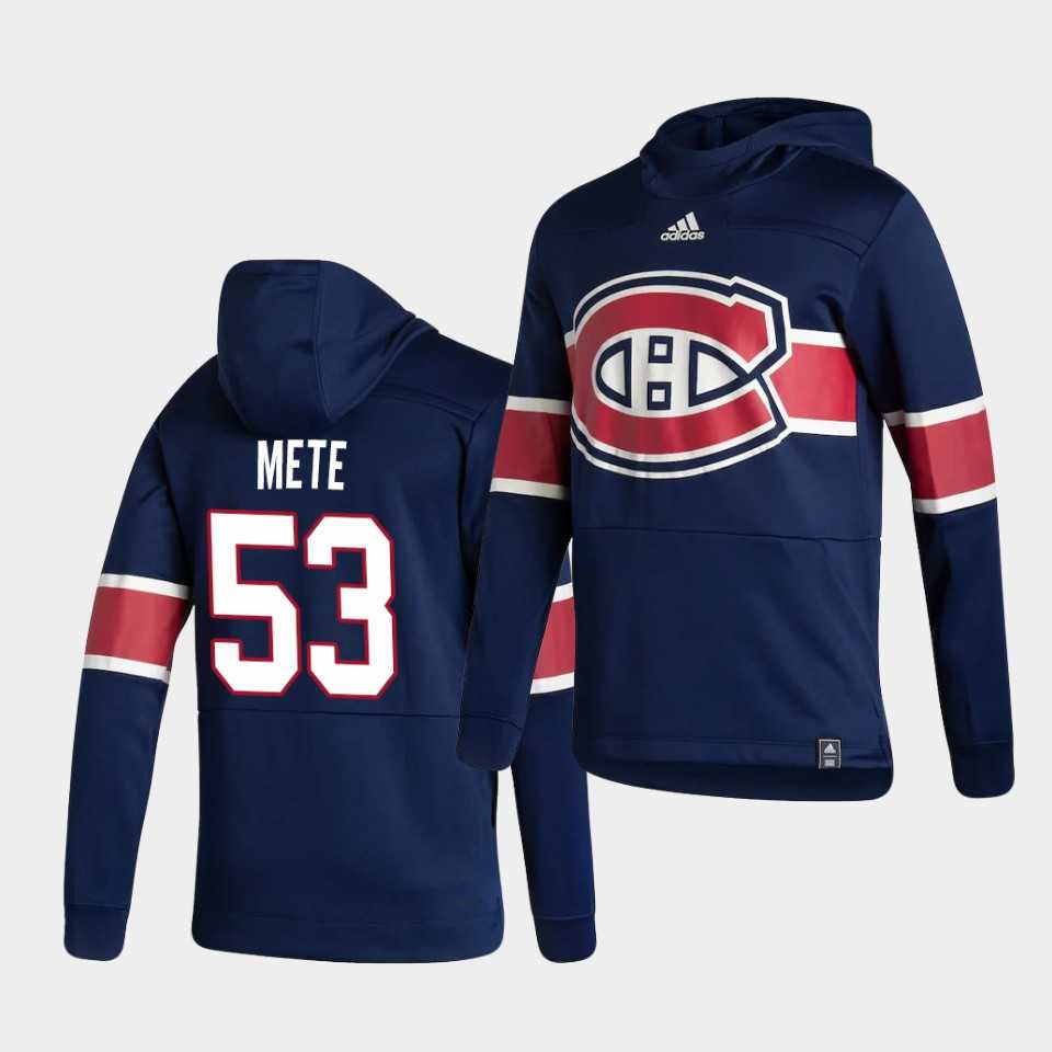 Men Montreal Canadiens 53 Mete Blue NHL 2021 Adidas Pullover Hoodie Jersey